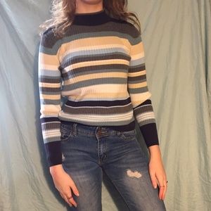 High neck stripe sweater